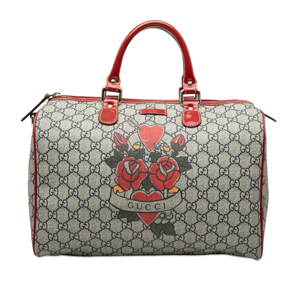 Gucci Medium GG Supreme Joy Tattoo Heart Boston Bag - Beige