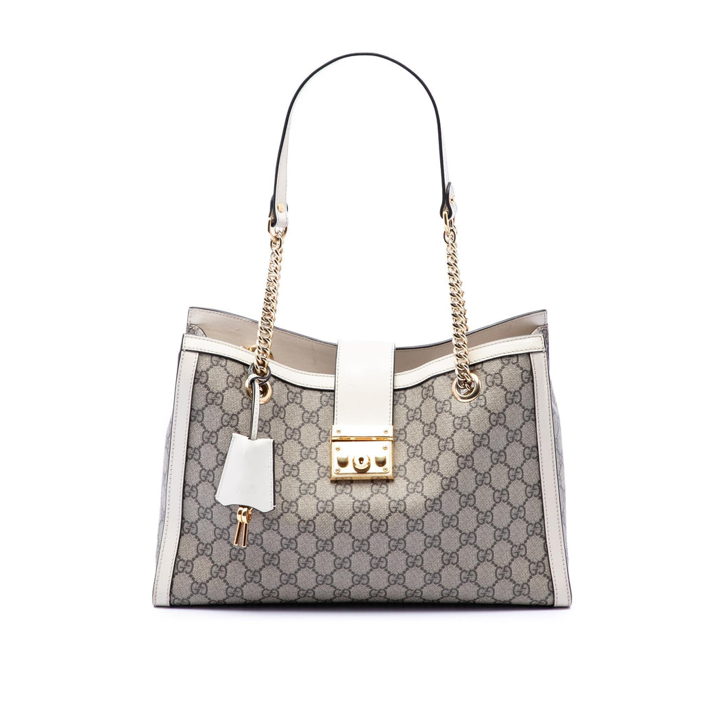 Gucci Medium GG Supreme Padlock Tote Bag - Beige/White