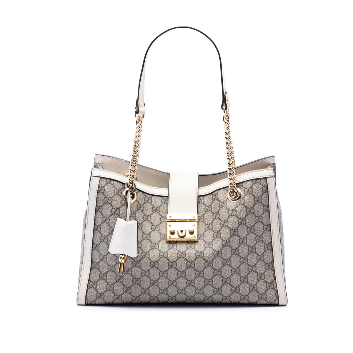 Gucci Medium GG Supreme Padlock Tote Bag - Beige/White