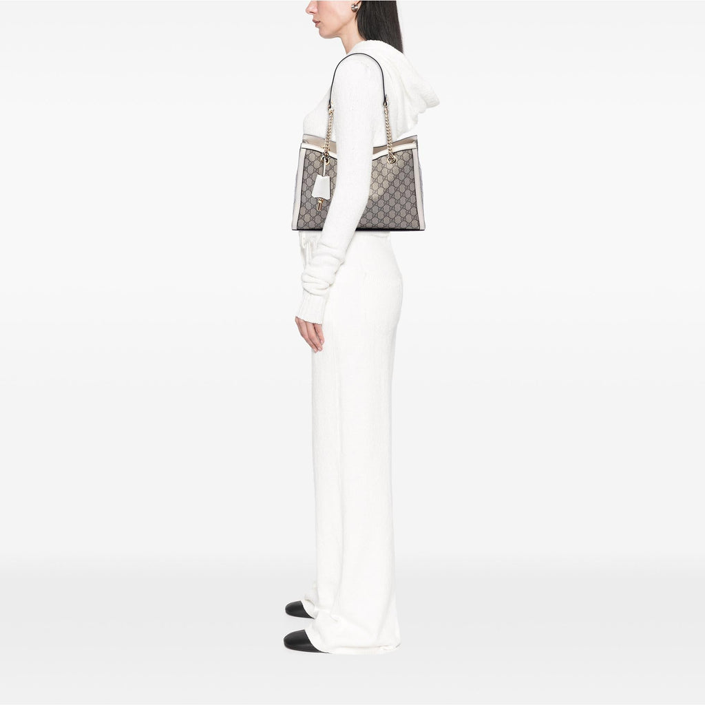 Gucci Medium GG Supreme Padlock Tote Bag - Beige/White