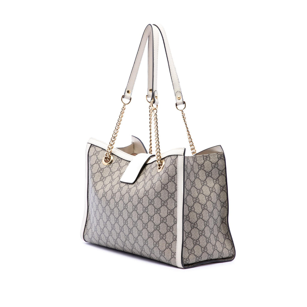 Gucci Medium GG Supreme Padlock Tote Bag - Beige/White