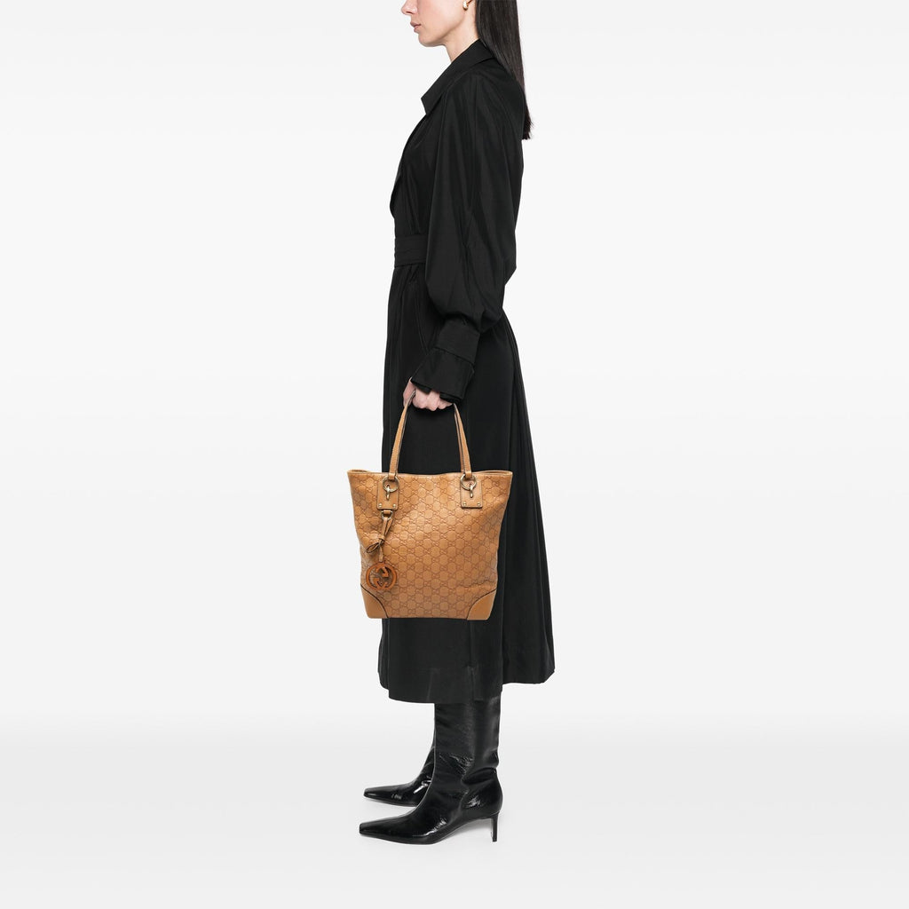 Gucci Medium Guccissima GG Charm Tote Bag - Brown