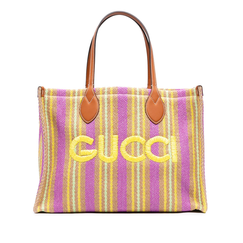 Gucci Medium Jute Embroidered Logo Shopper Tote Bag - Purple