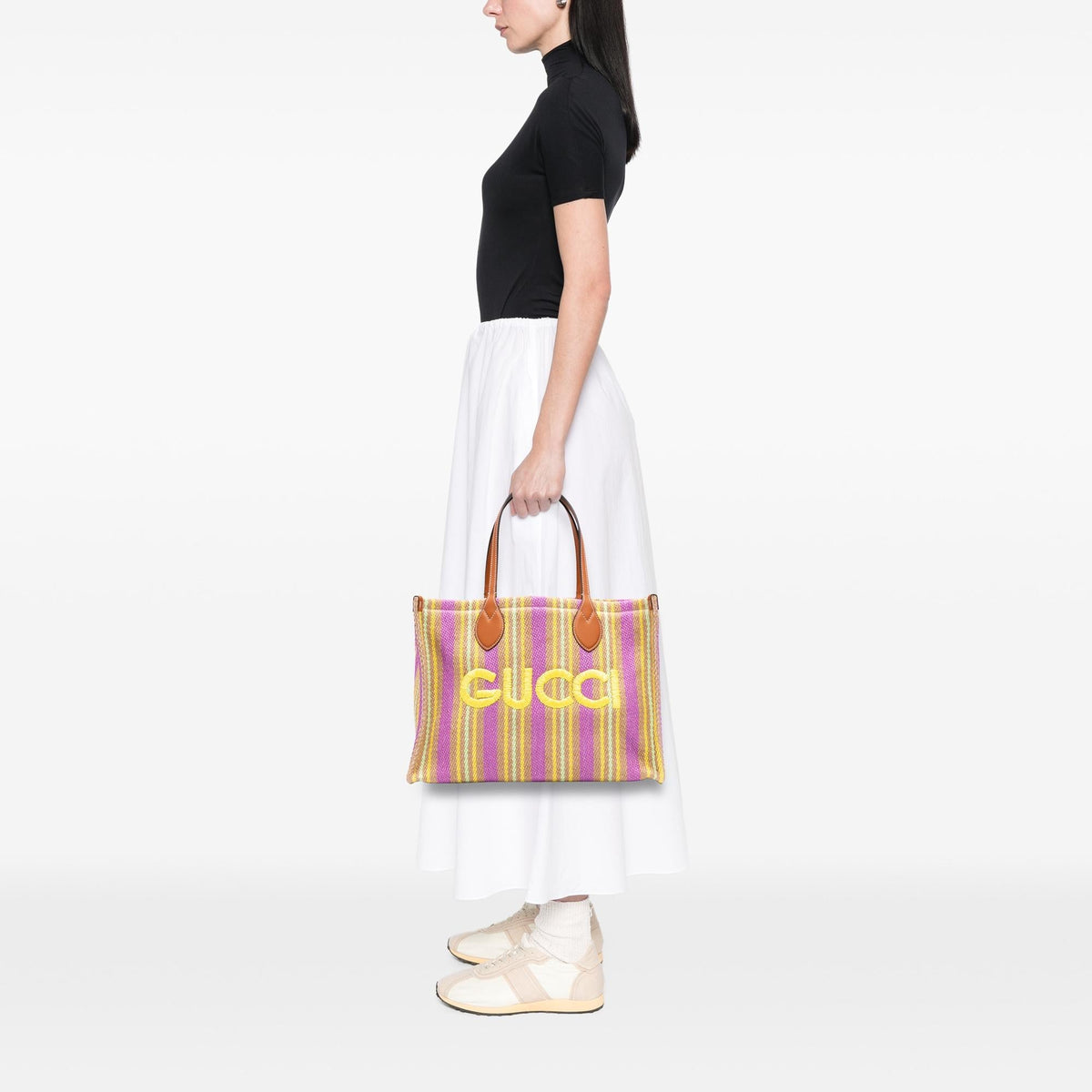 Gucci Medium Jute Embroidered Logo Shopper Tote Bag - Purple