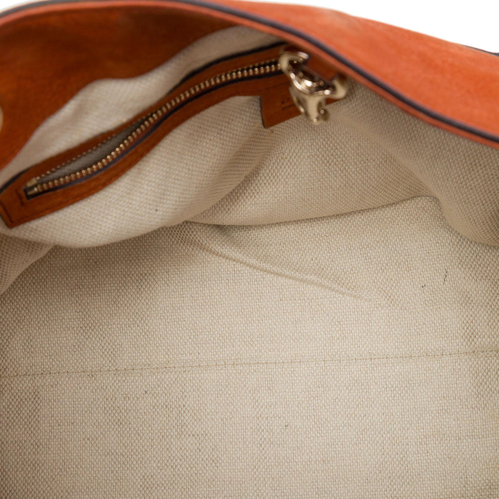 Gucci Medium Nubuck Leather Soho Chain Tote Bag - Orange