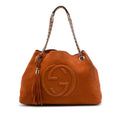 Gucci Medium Nubuck Leather Soho Chain Tote Bag - Orange