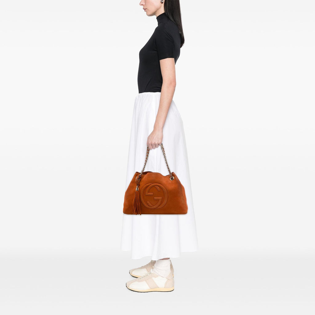 Gucci Medium Nubuck Leather Soho Chain Tote Bag - Orange
