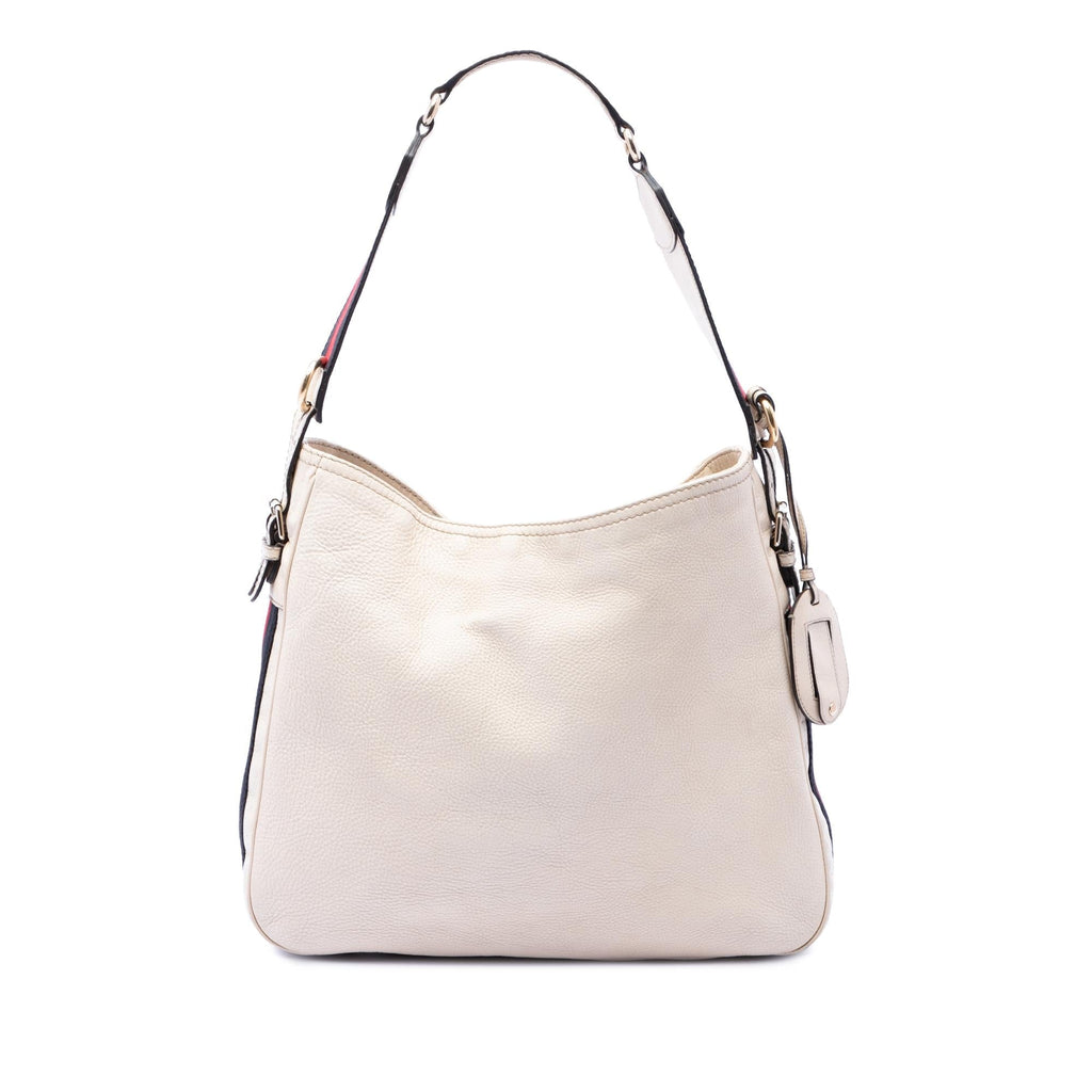 Gucci Medium Pebbled Calfskin Web Heritage Shoulder Bag - White