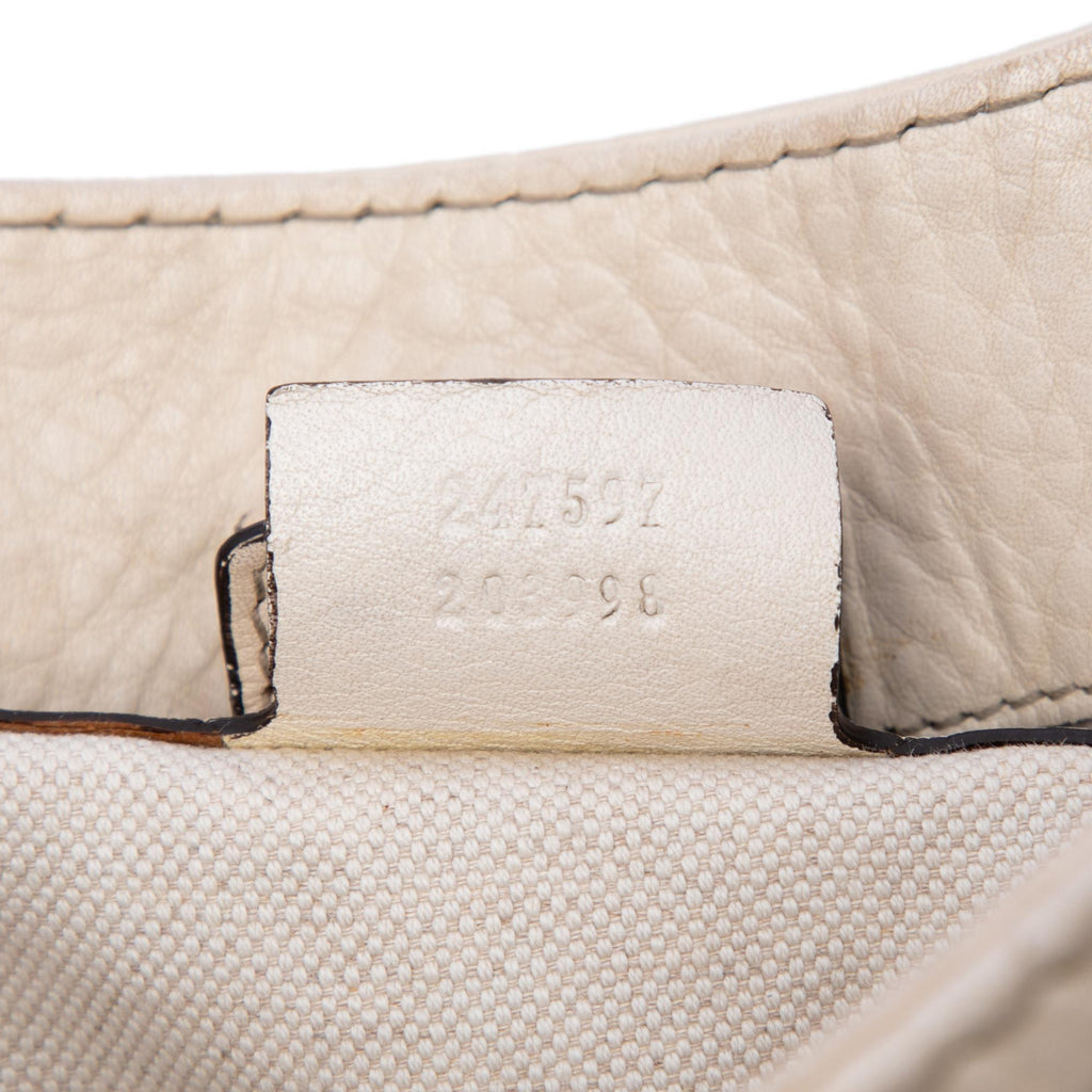 Gucci Medium Pebbled Calfskin Web Heritage Shoulder Bag - White