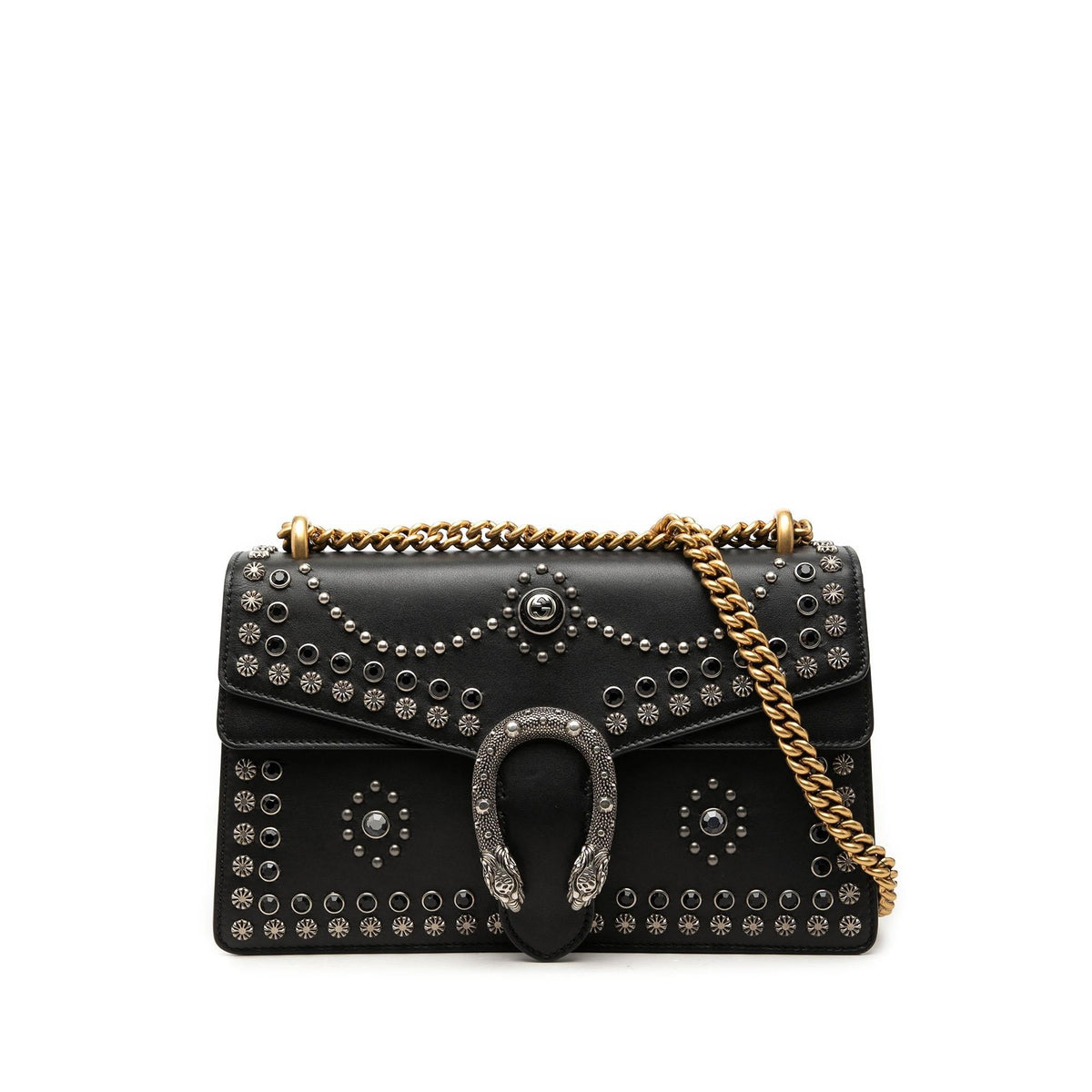 Gucci Medium Studded Calfskin Dionysus Shoulder Bag - Black