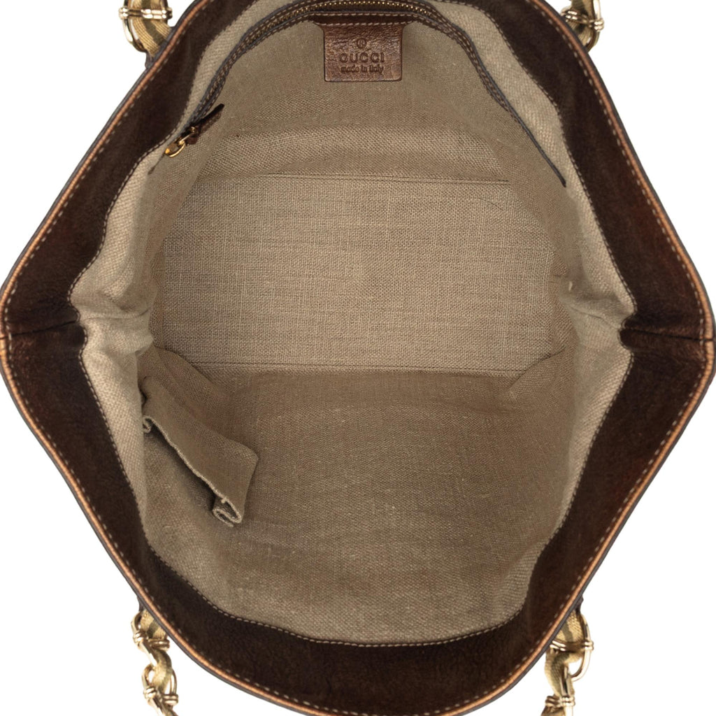 Gucci Metallic Calfskin Capri Chain Tote Bag - Brown