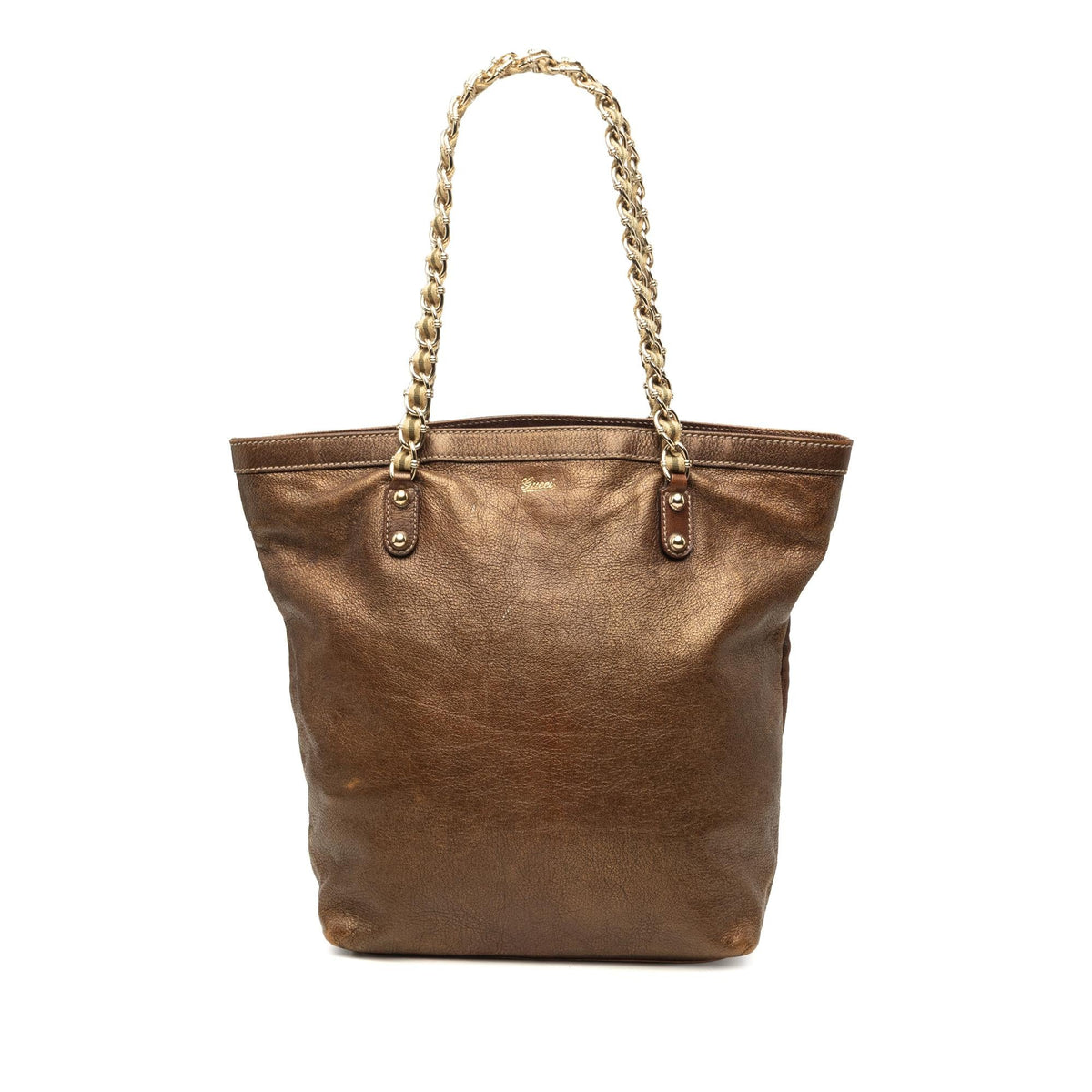 Gucci Metallic Calfskin Capri Chain Tote Bag - Brown