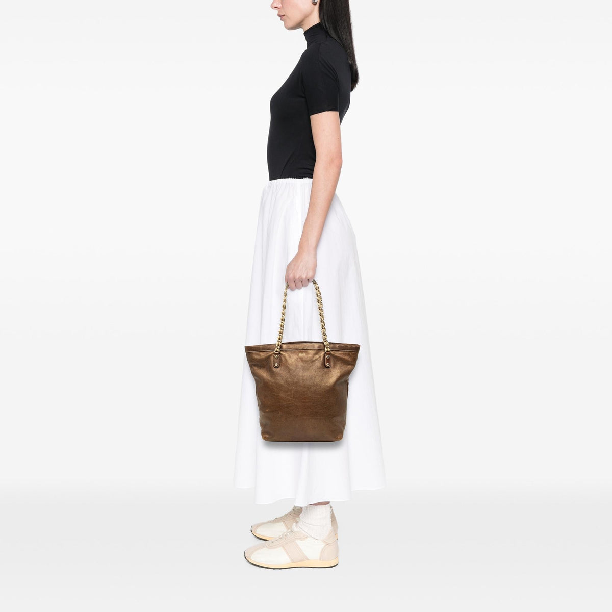 Gucci Metallic Calfskin Capri Chain Tote Bag - Brown