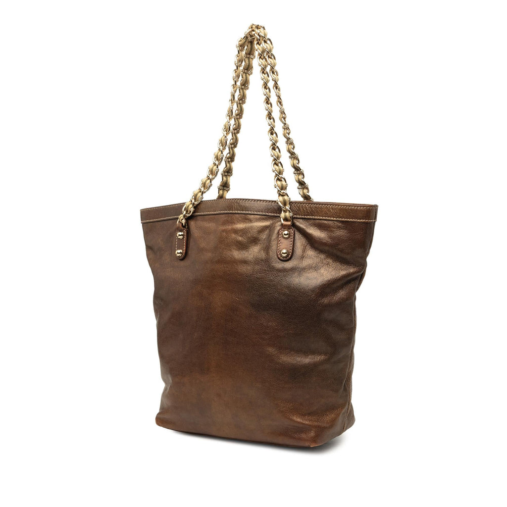 Gucci Metallic Calfskin Capri Chain Tote Bag - Brown