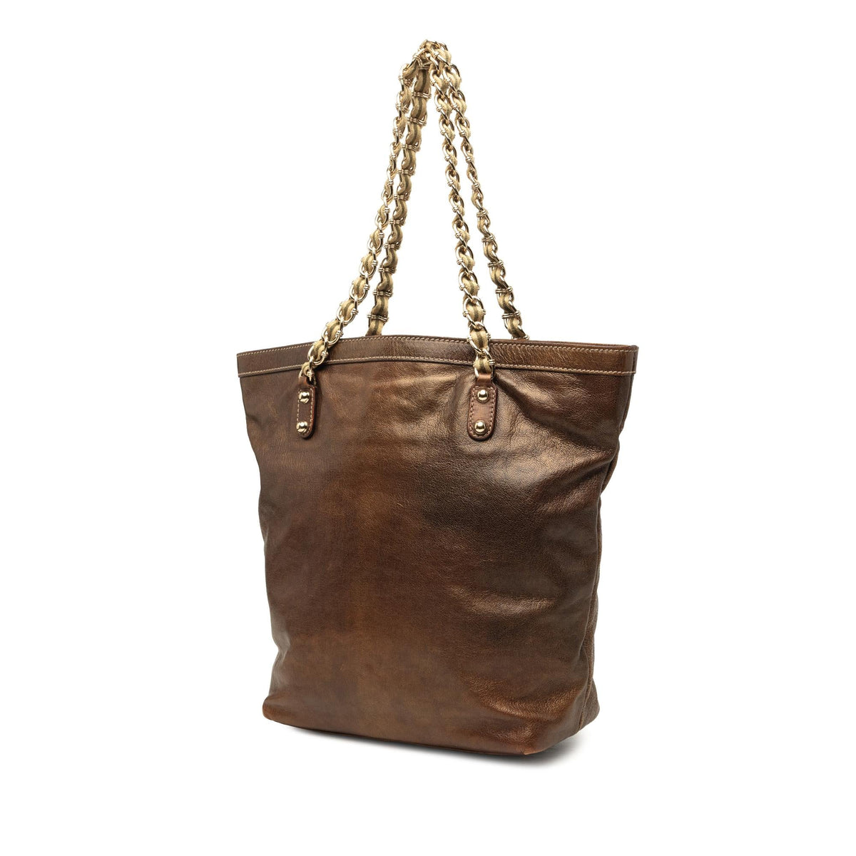 Gucci Metallic Calfskin Capri Chain Tote Bag - Brown