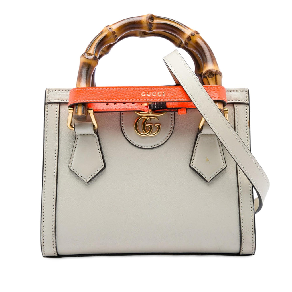 Gucci Mini Calfskin Bamboo Diana Satchel - White