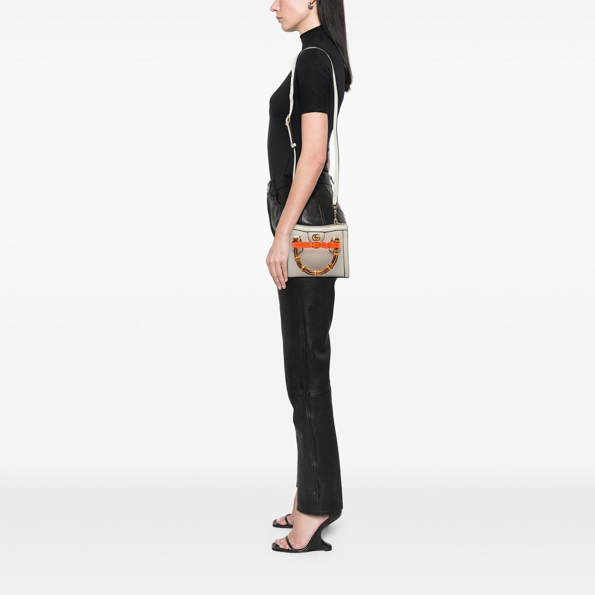 Gucci Mini Calfskin Bamboo Diana Satchel - White