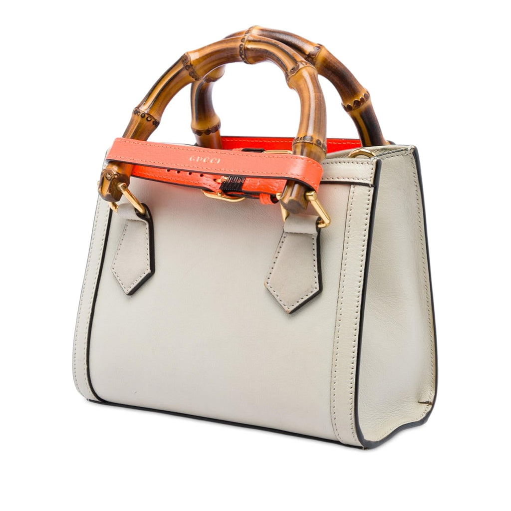 Gucci Mini Calfskin Bamboo Diana Satchel - White