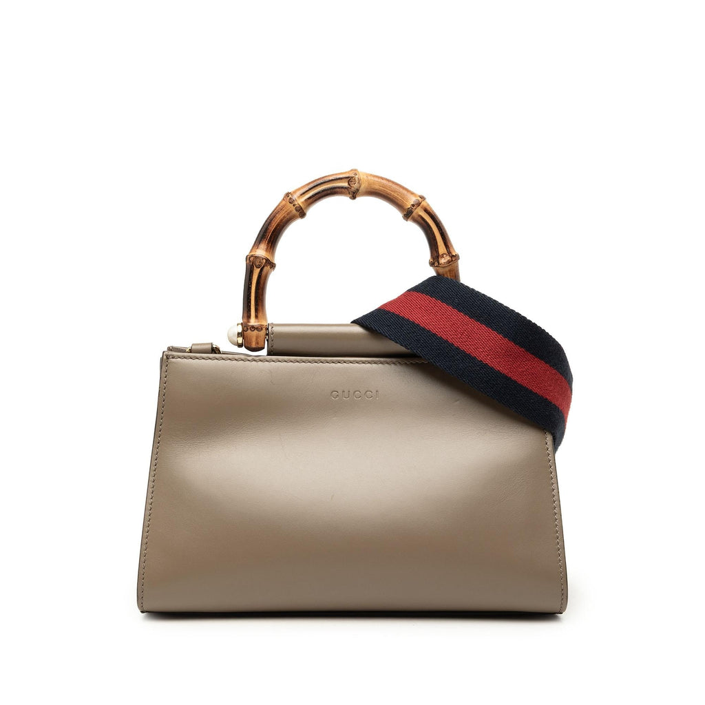 Gucci Mini Calfskin Web Bamboo Nymphaea Satchel - Brown