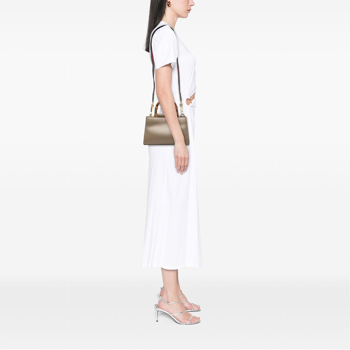 Gucci Mini Calfskin Web Bamboo Nymphaea Satchel - Brown