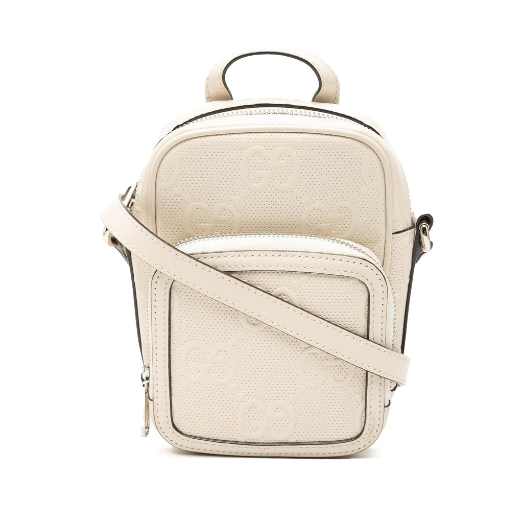Gucci Mini GG Embossed Perforated Calfskin Satchel - White