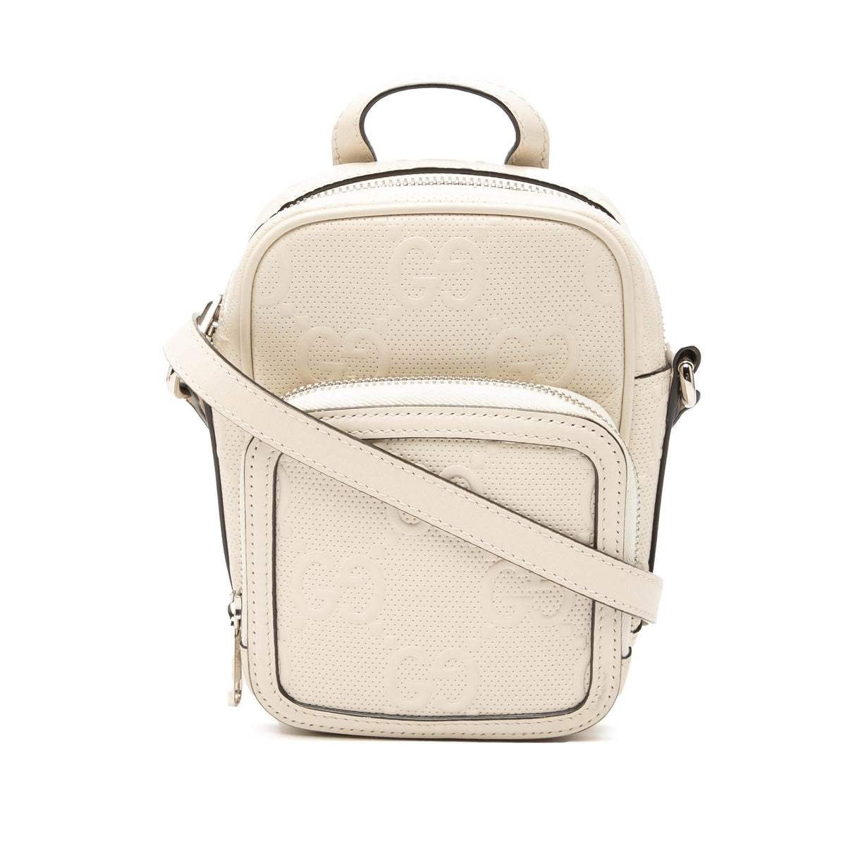 Gucci Mini GG Embossed Perforated Calfskin Satchel - White
