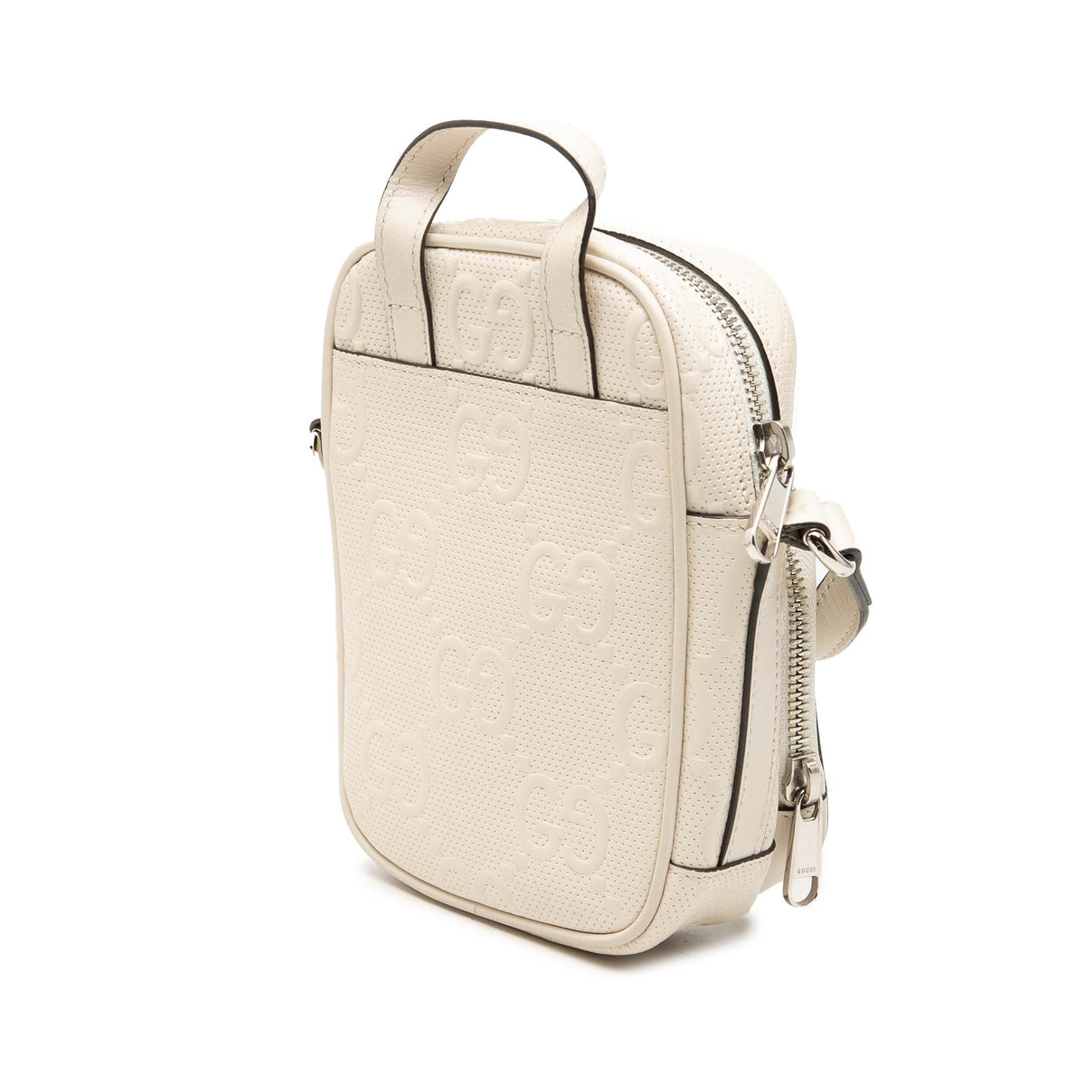 Gucci Mini GG Embossed Perforated Calfskin Satchel - White