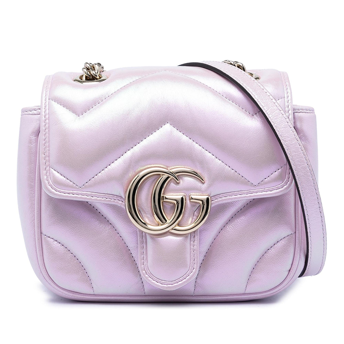 Gucci Mini GG Marmont Matelasse Iridescent Calfskin Flap Crossbody Bag - Purple