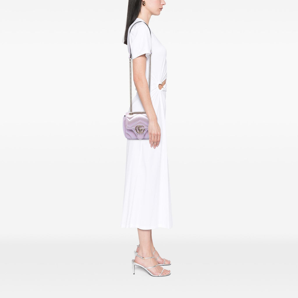 Gucci Mini GG Marmont Matelasse Iridescent Calfskin Flap Crossbody Bag - Purple
