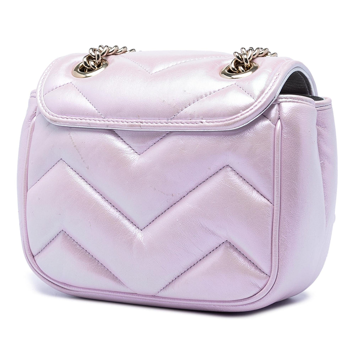 Gucci Mini GG Marmont Matelasse Iridescent Calfskin Flap Crossbody Bag - Purple