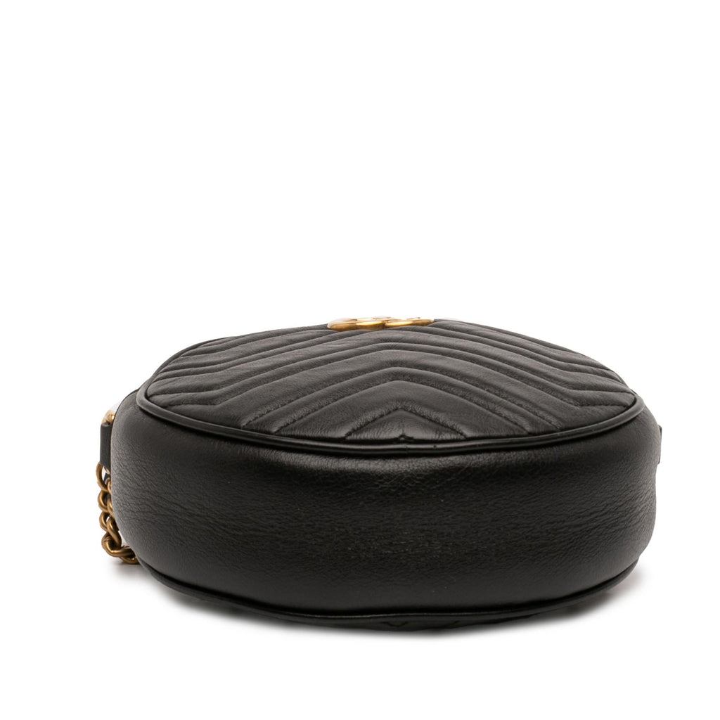 Gucci Mini GG Marmont Matelasse Leather Round Crossbody Bag - Black
