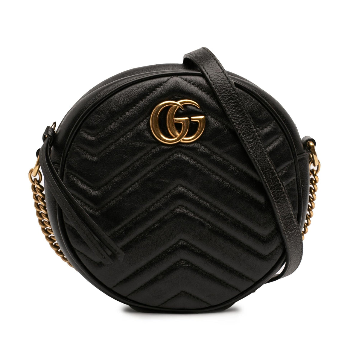 Gucci Mini GG Marmont Matelasse Leather Round Crossbody Bag - Black
