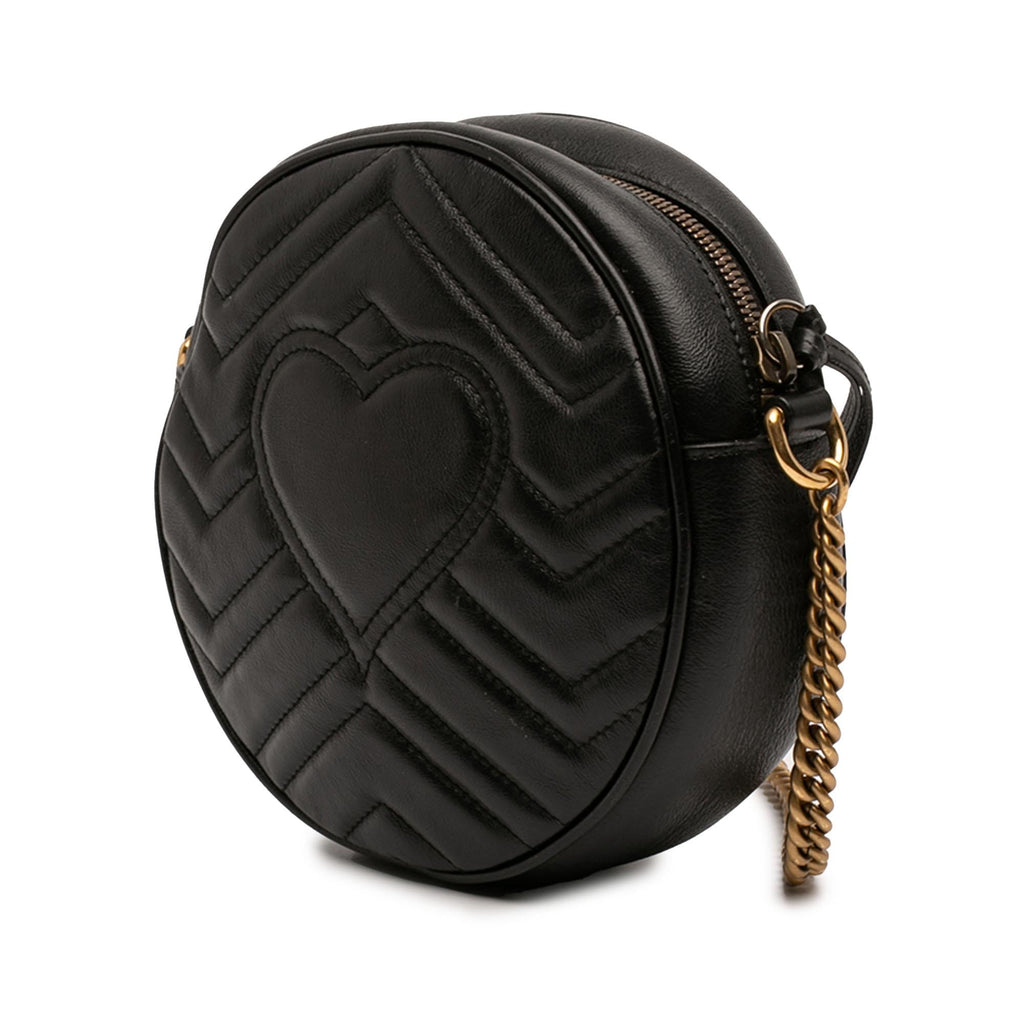 Gucci Mini GG Marmont Matelasse Leather Round Crossbody Bag - Black