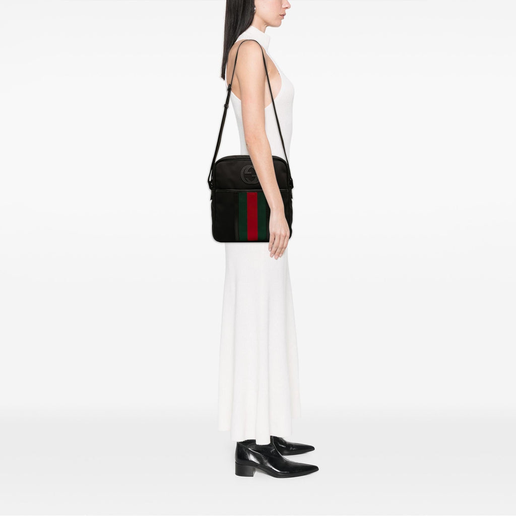 Gucci Nylon Interlocking G Web Crossbody Bag - Black