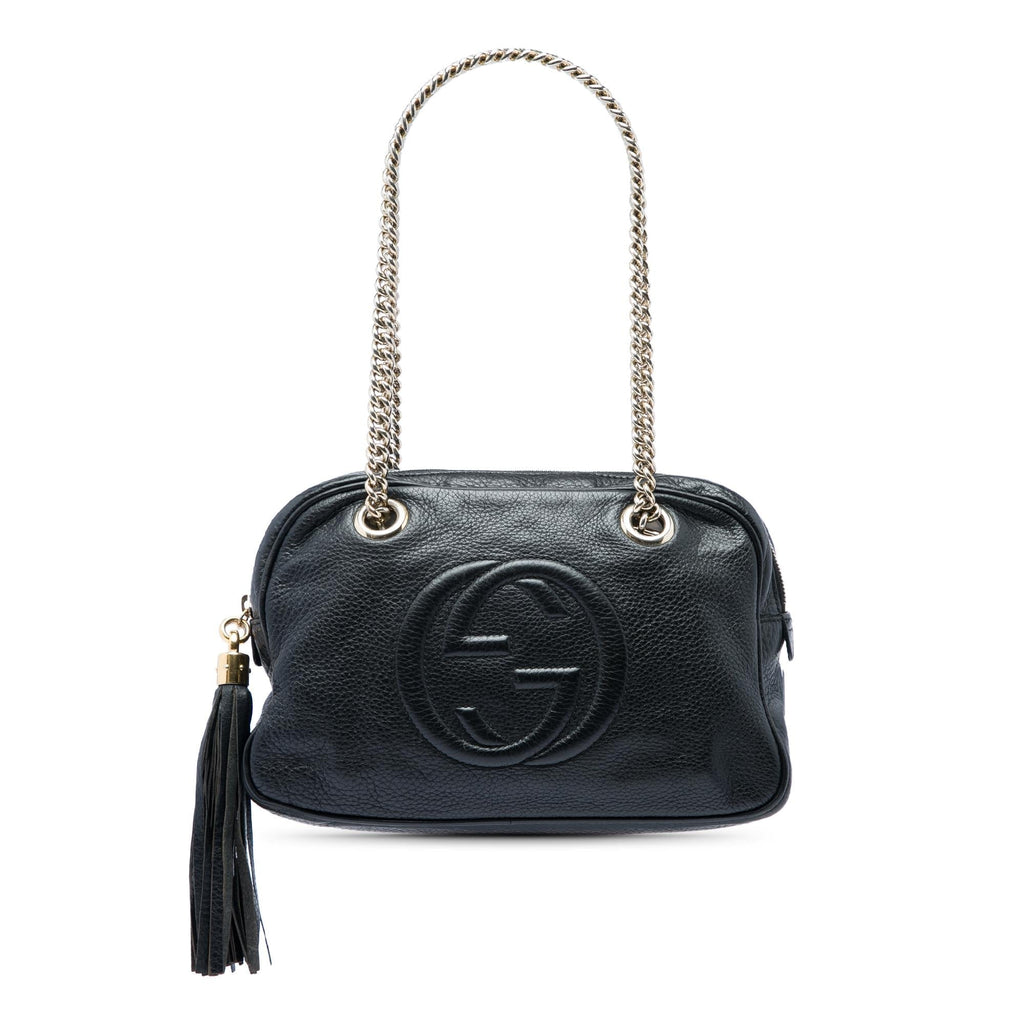 Gucci Pebbled Calfskin Soho Chain Zip Shoulder Bag - Black