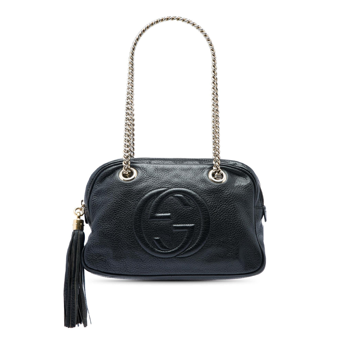 Gucci Pebbled Calfskin Soho Chain Zip Shoulder Bag - Black
