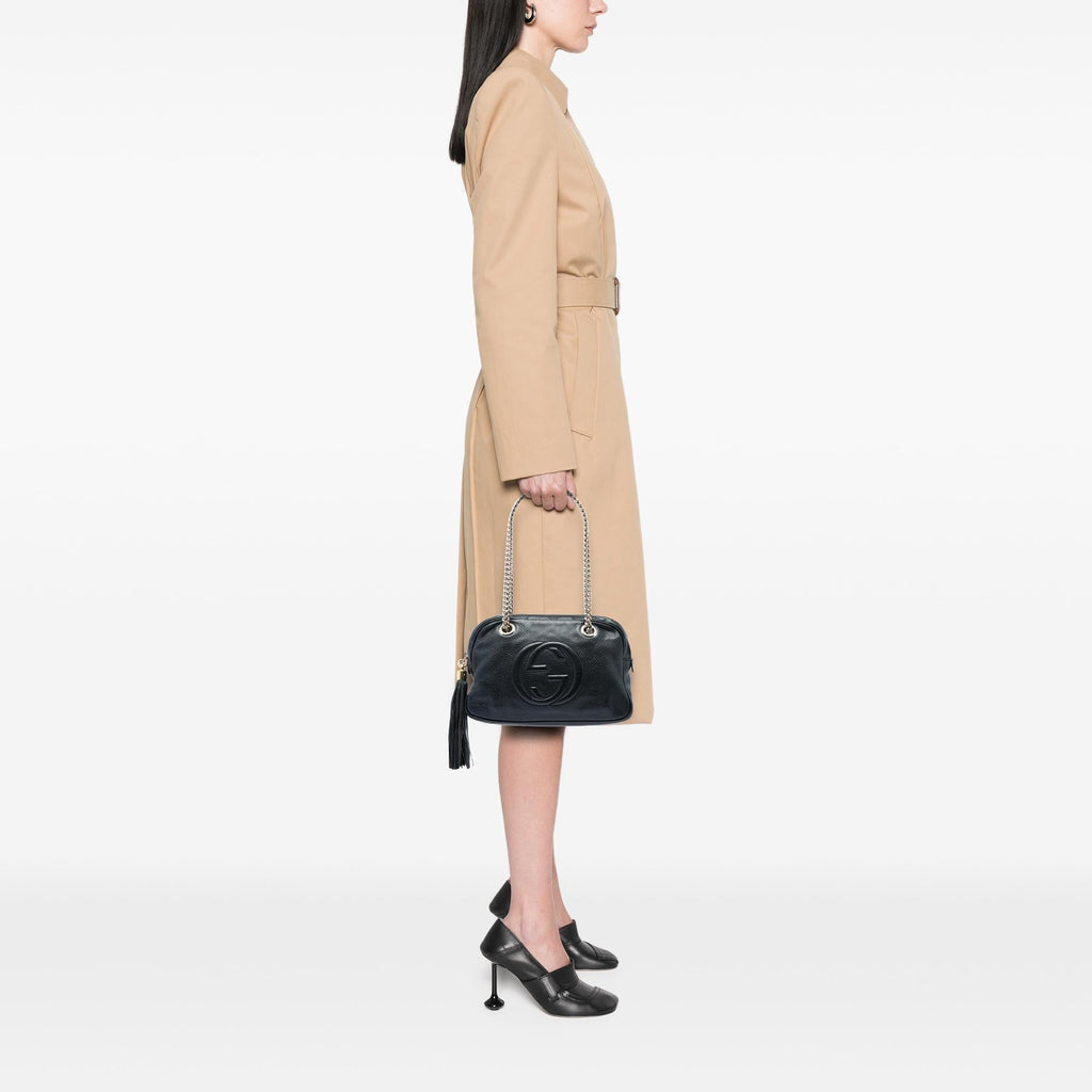 Gucci Pebbled Calfskin Soho Chain Zip Shoulder Bag - Black