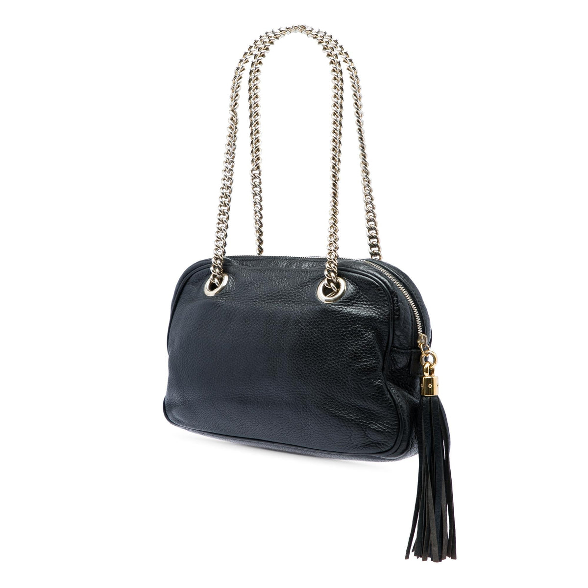Gucci Pebbled Calfskin Soho Chain Zip Shoulder Bag - Black