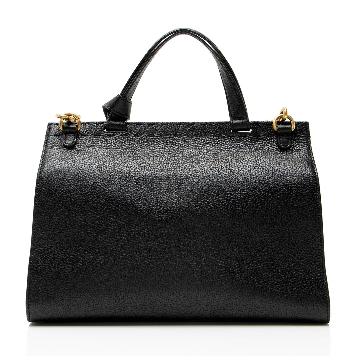 Gucci Pebbled Leather GG Marmont Top Handle Satchel - Black