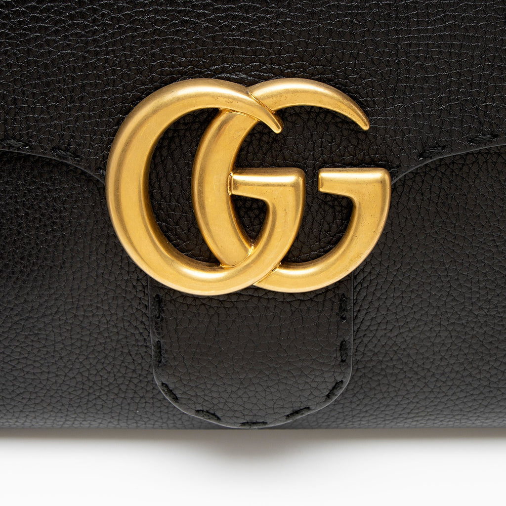 Gucci Pebbled Leather GG Marmont Top Handle Satchel - Black