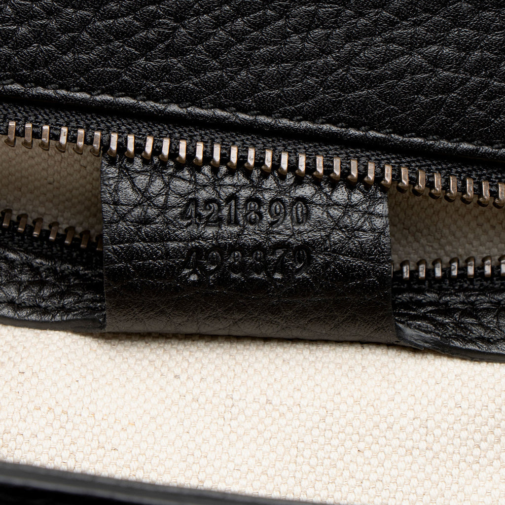 Gucci Pebbled Leather GG Marmont Top Handle Satchel - Black