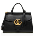 Gucci Pebbled Leather GG Marmont Top Handle Satchel - Black