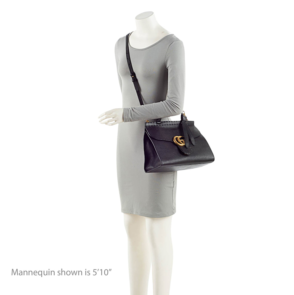 Gucci Pebbled Leather GG Marmont Top Handle Satchel - Black