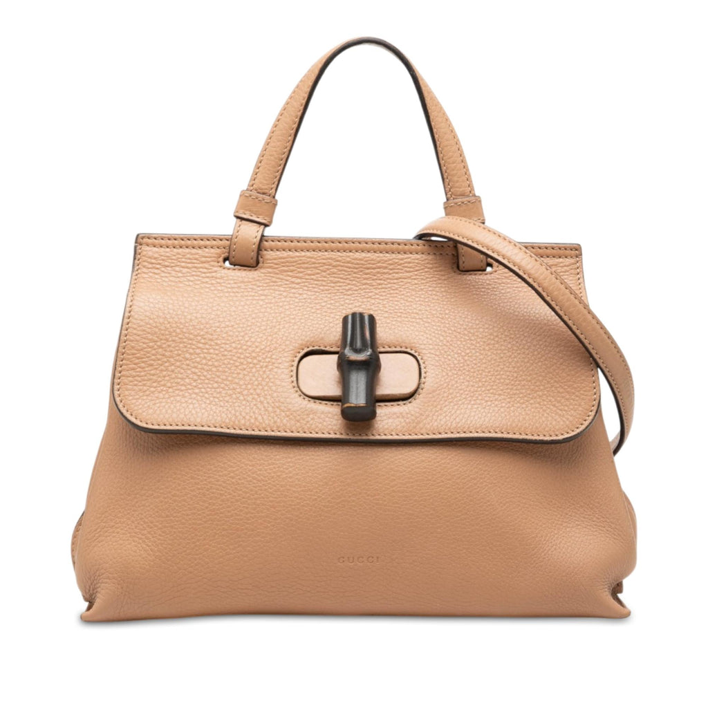 Gucci Small Calfskin Bamboo Daily Satchel - Beige