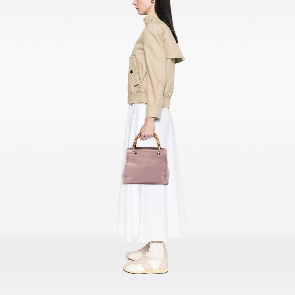Gucci Small Calfskin Bamboo Shopper Satchel - Pink