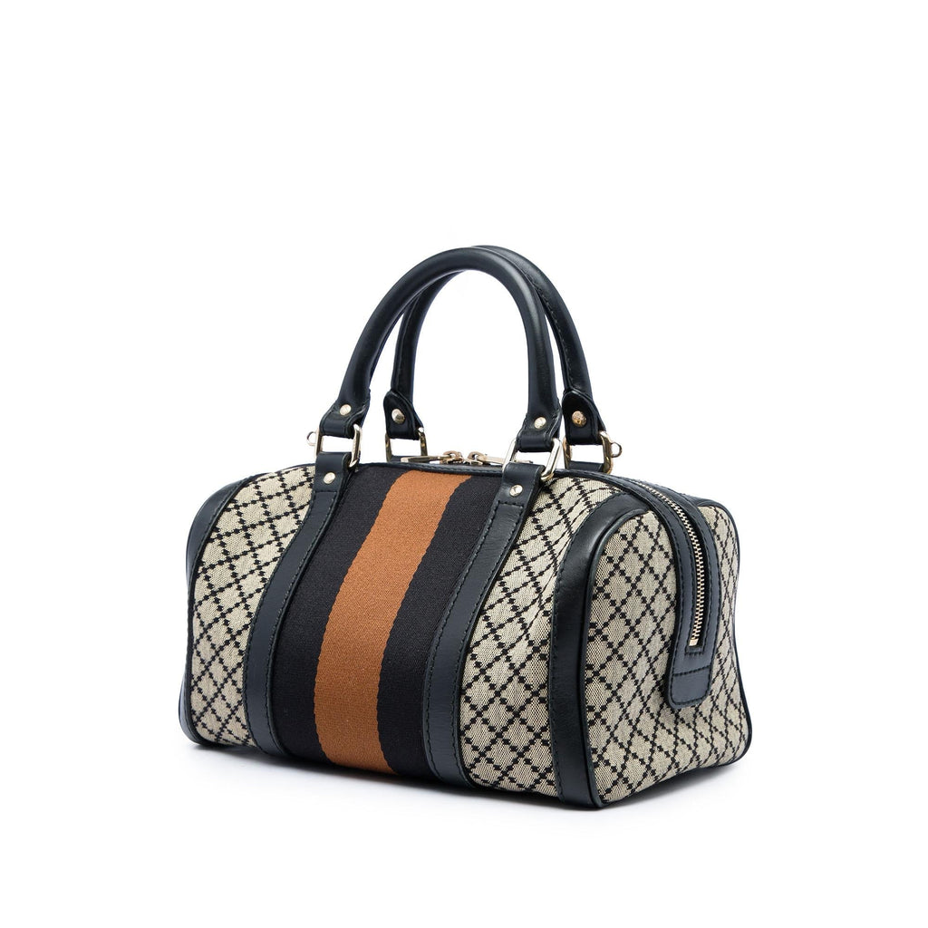 Gucci Small Diamante Canvas Web Joy Boston Bag - Beige