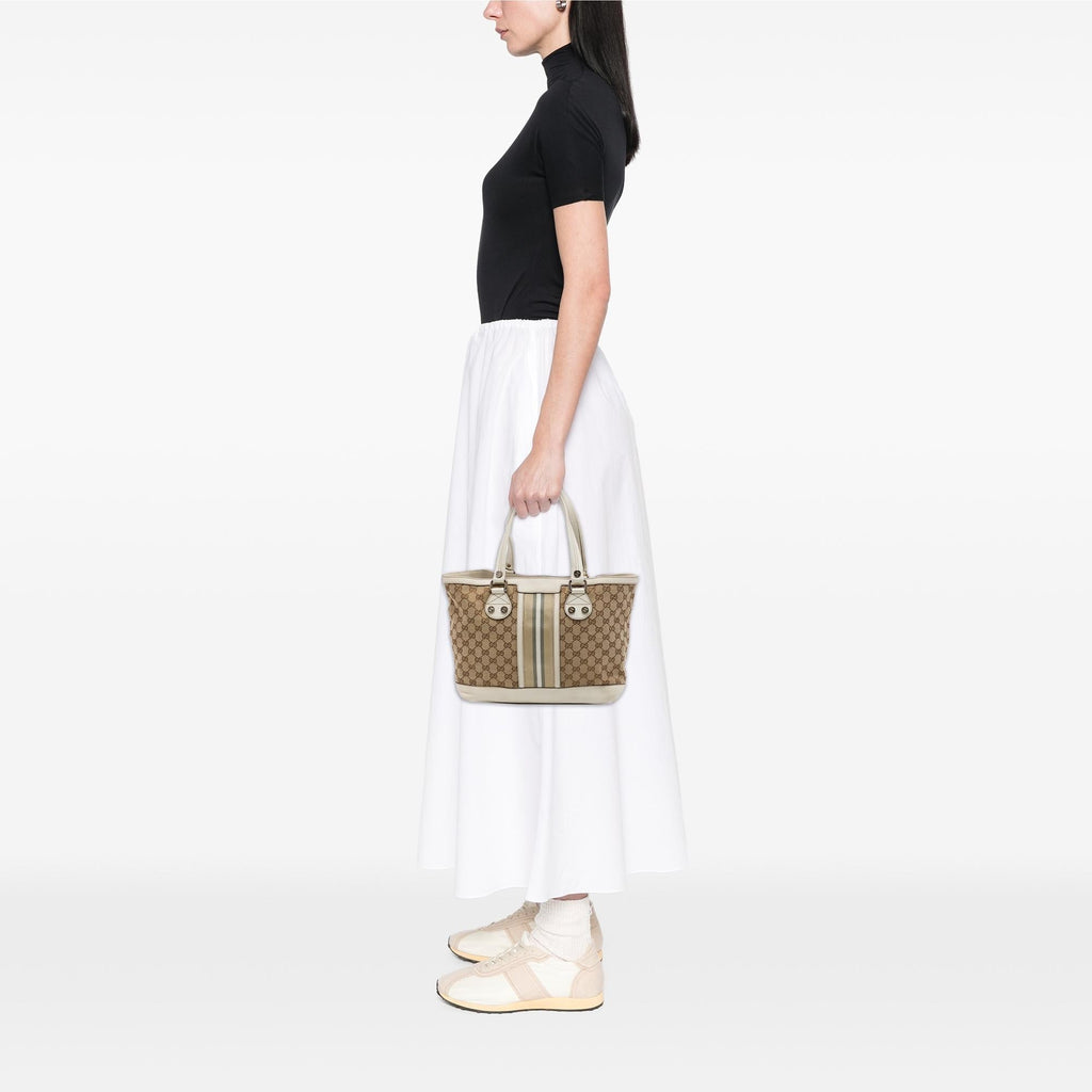 Gucci Small GG Canvas Web Libeccio Sunset Tote Bag - Beige