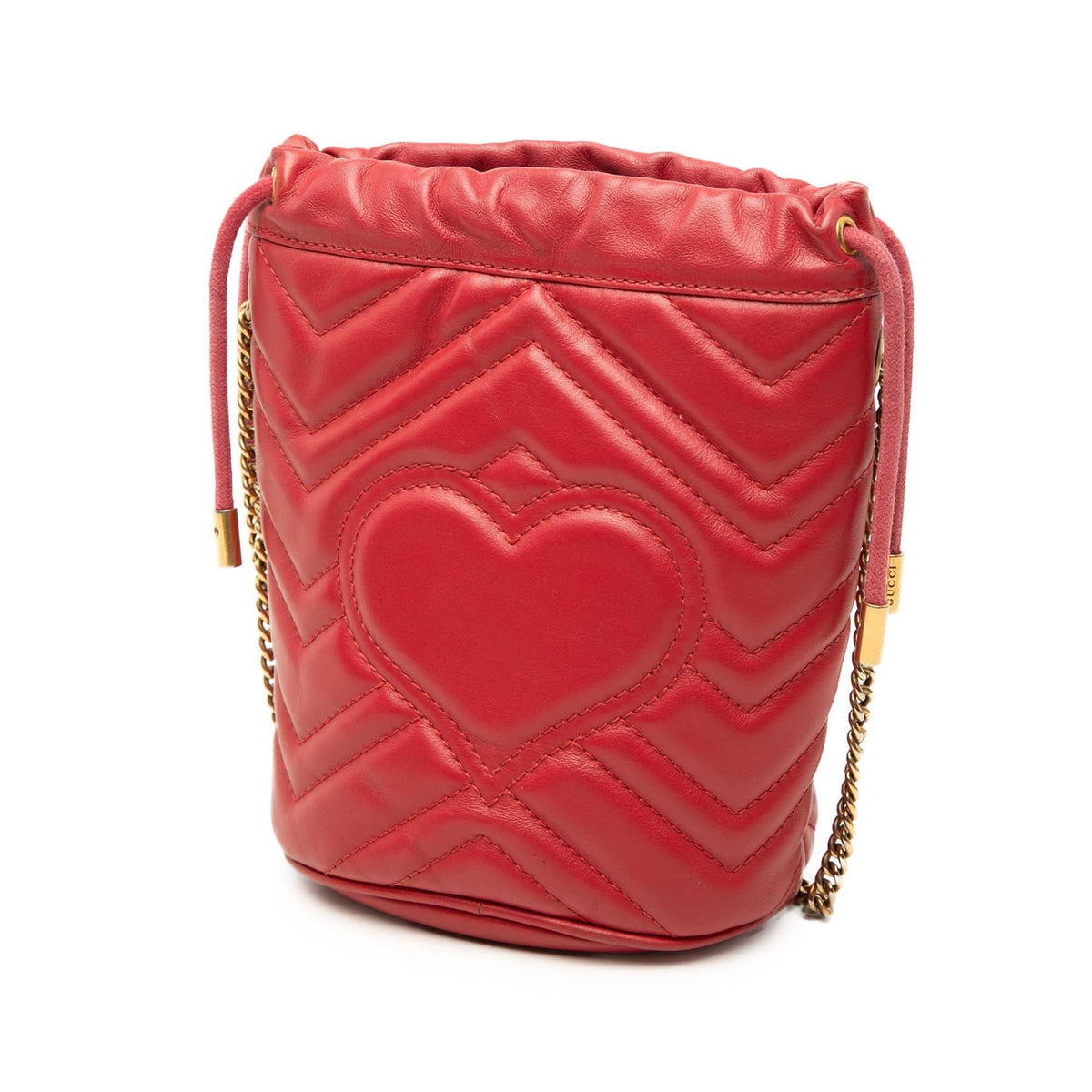 Gucci Small GG Marmont Matelasse Calfskin Bucket Bag - Red