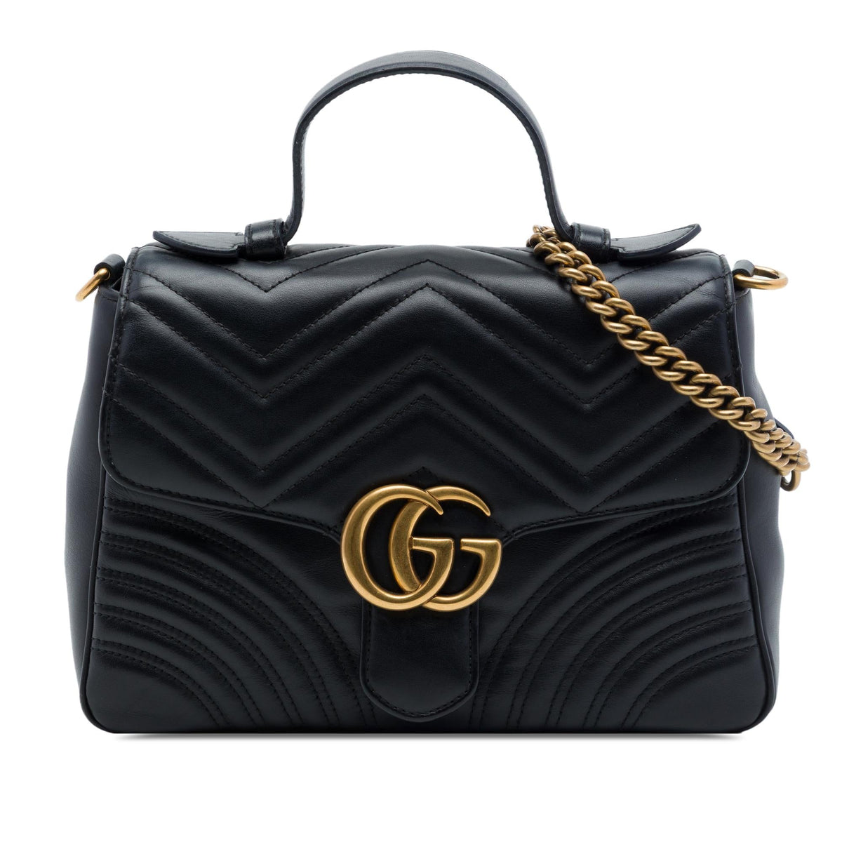 Gucci Small GG Marmont Matelasse Leather Top Handle Bag - Black