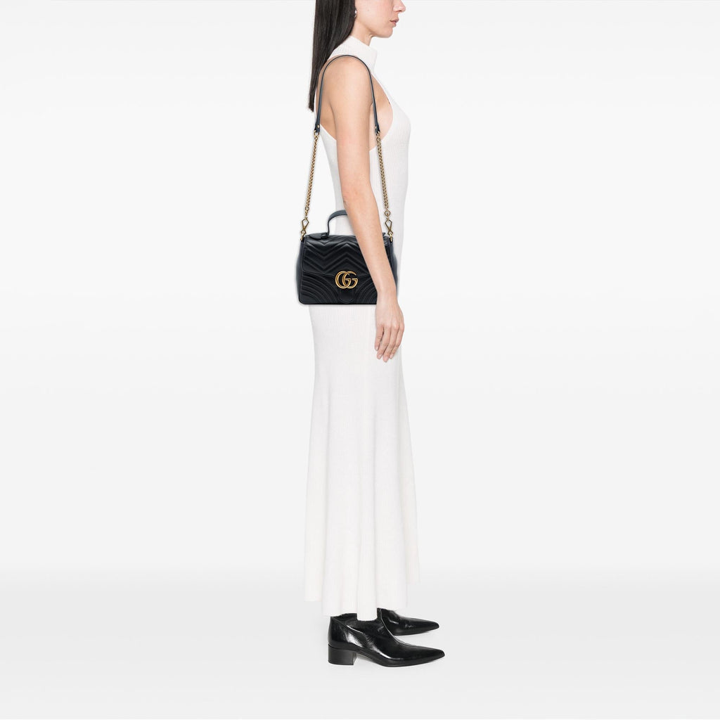 Gucci Small GG Marmont Matelasse Leather Top Handle Bag - Black